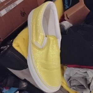 Vans Yellow Glitter Slip-On Sneakers